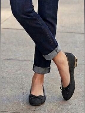 Coach Signature Black Ballet Flats with Gold Heel Sz. 6.5